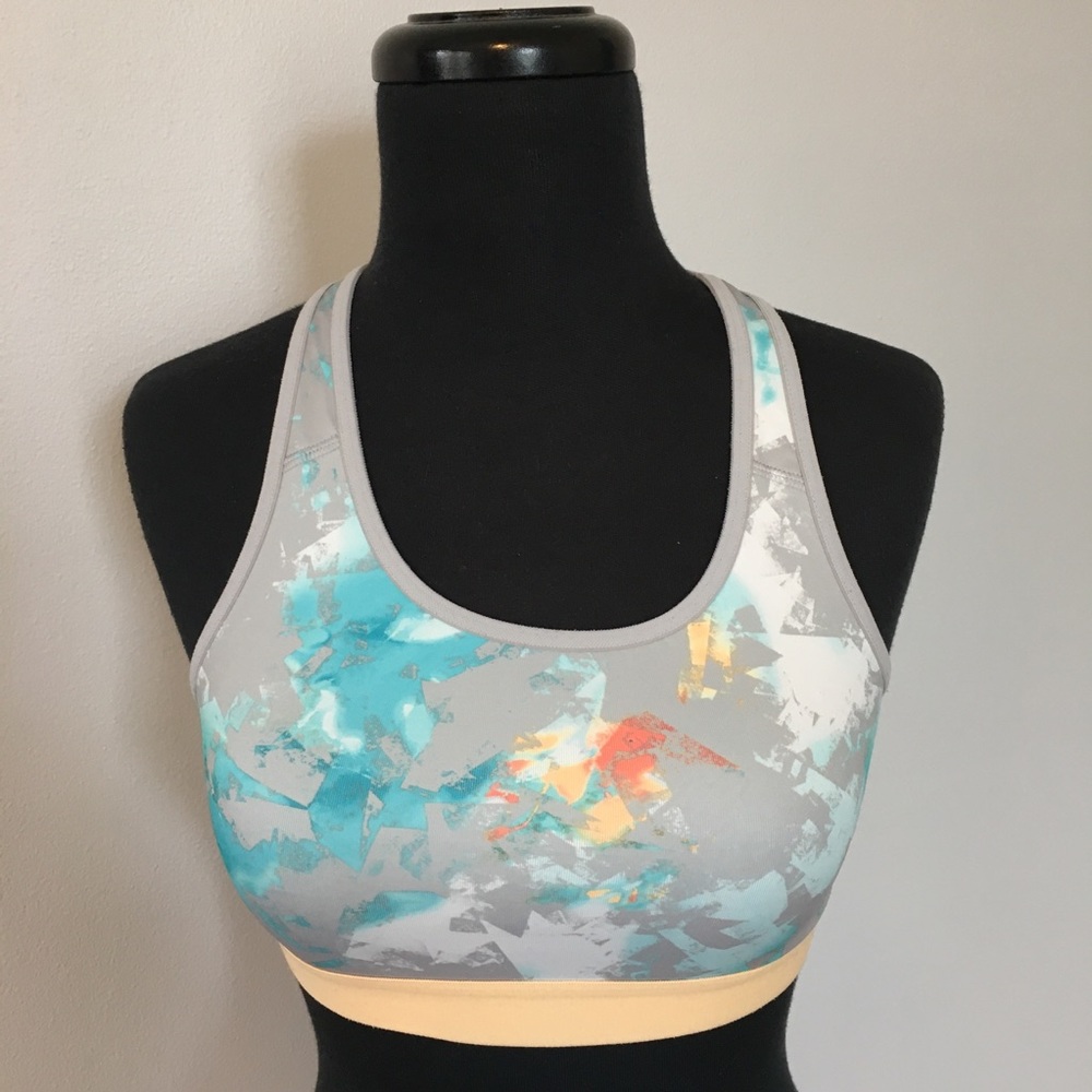 Old Navy Go Dry Sports Bra in Grey and Blue Abstract Print, S